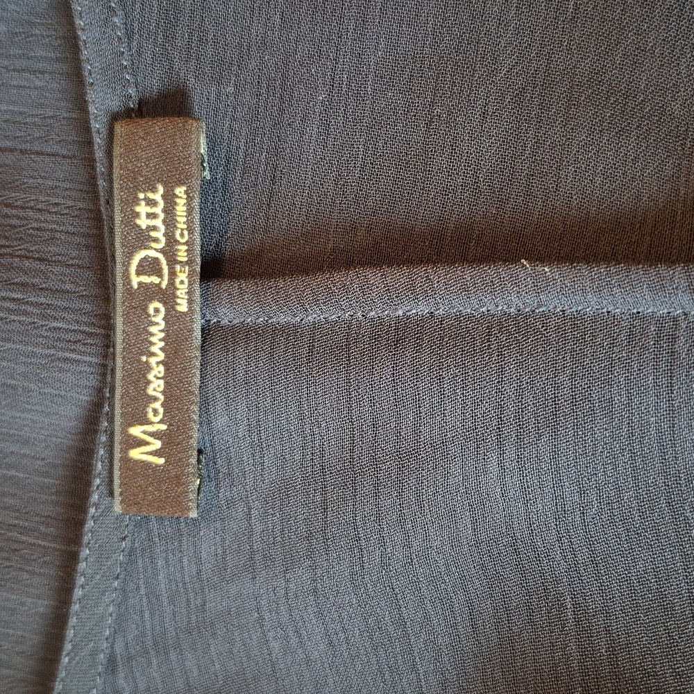 MASSIMO DUTTI Loose Fit Navy V-Neck Sheer Chiffon Sleeve Lined Dress, Size Large - Picture 12 of 15